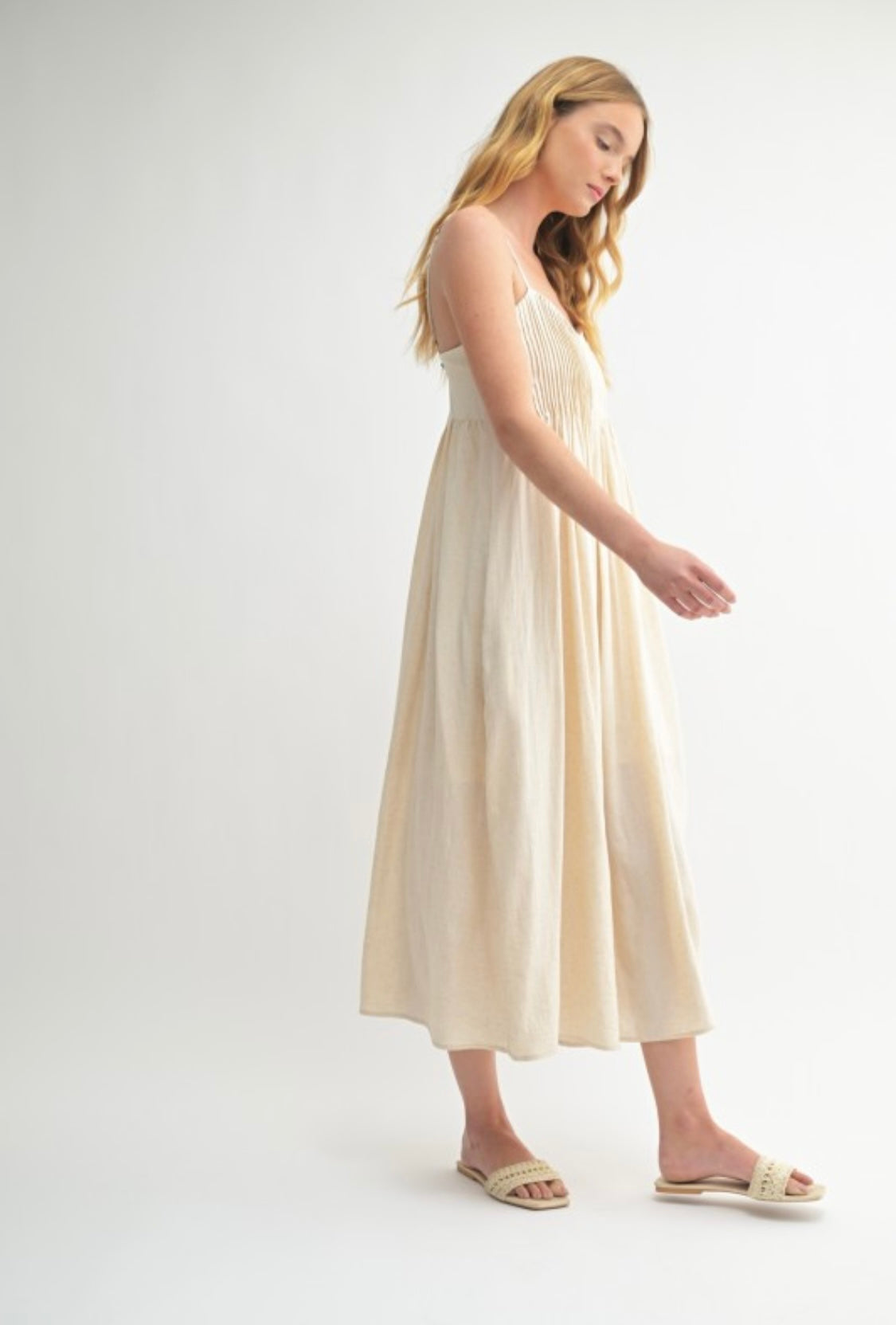 Linen Blend Pintuck Dress