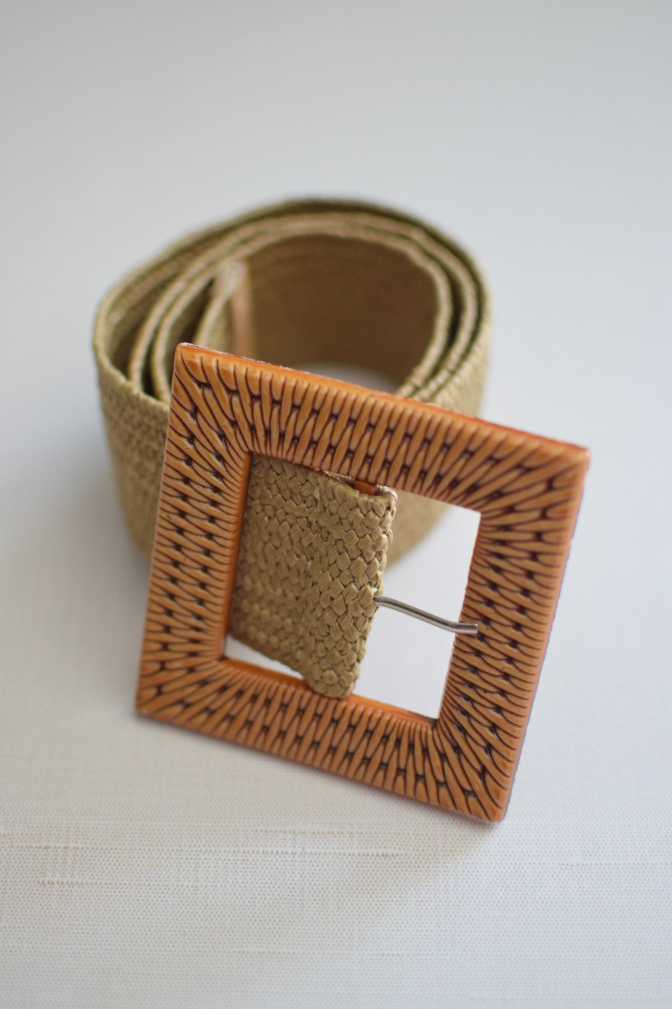 Woven Elastic Stretch Waist Belt with Raffia Buckle