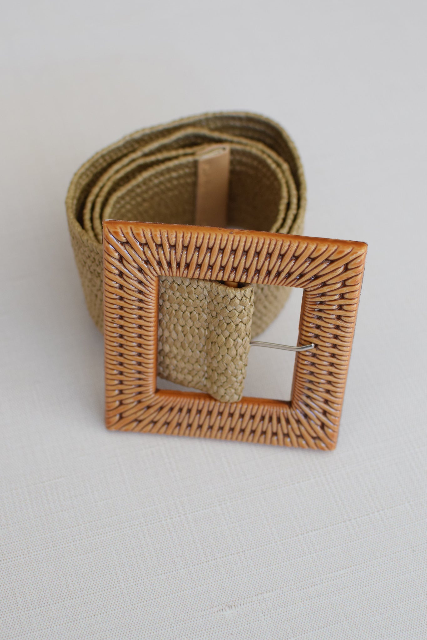 Woven Elastic Stretch Waist Belt with Raffia Buckle