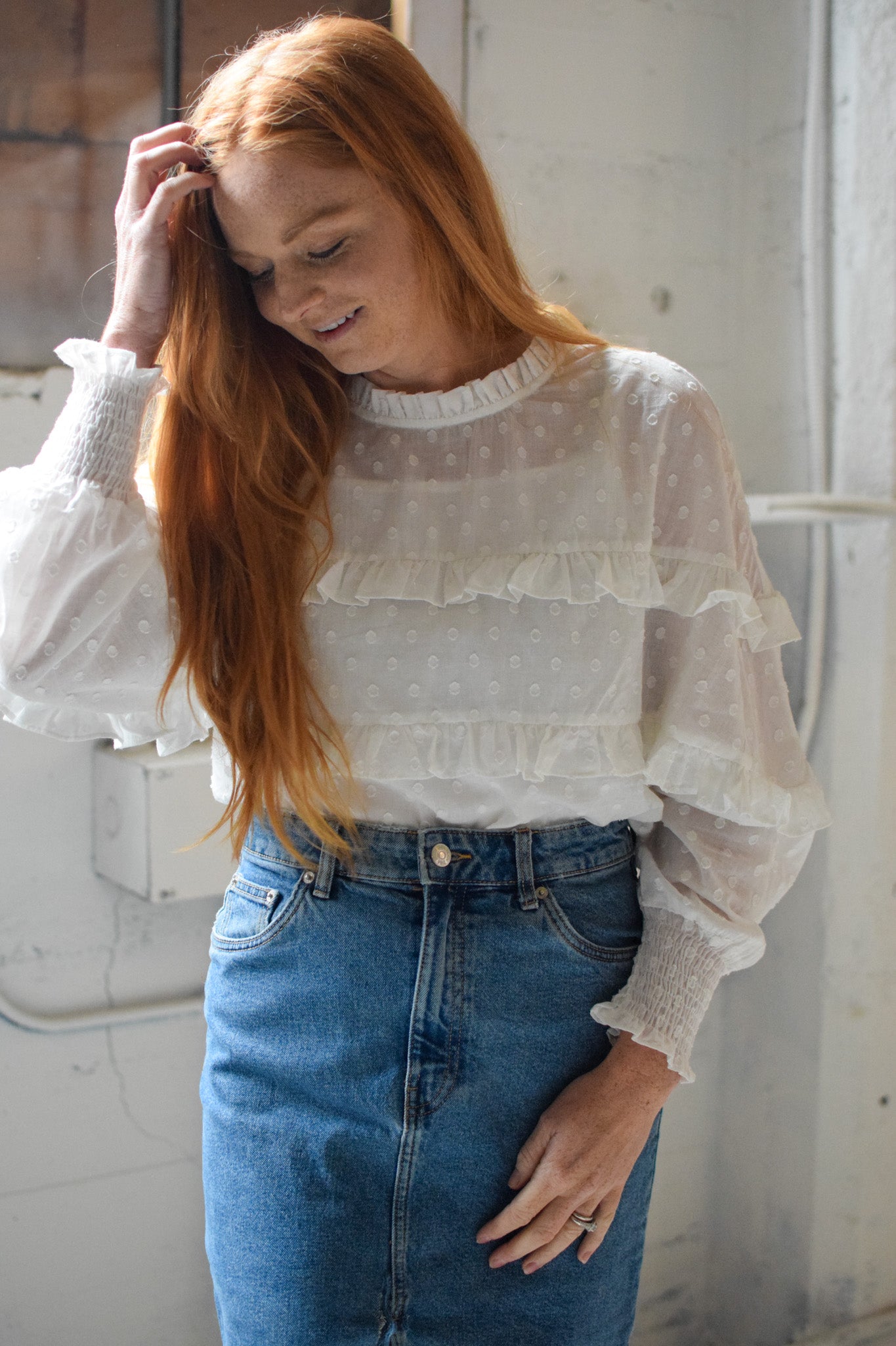 Voile Mock Dolman Blouse