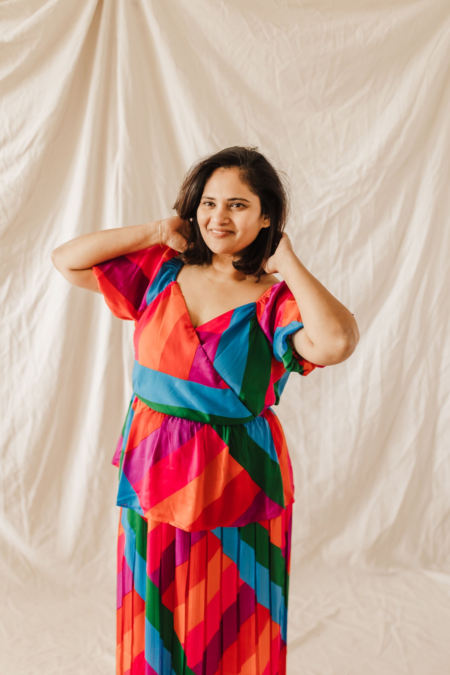 Andrea Rainbow Puff-Sleeve Top Extended