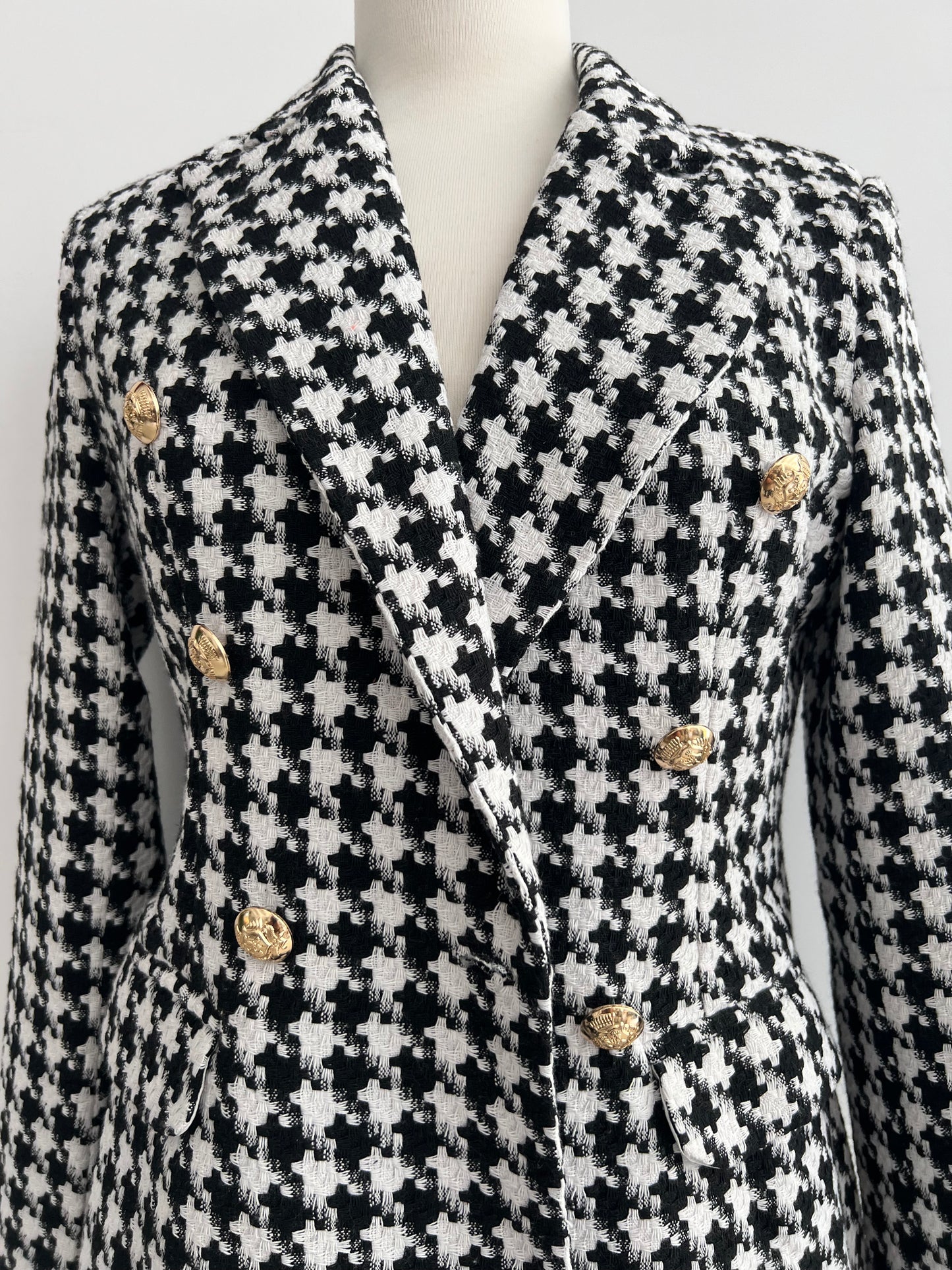 Lana Woven Hounds-tooth Double Button Blazer