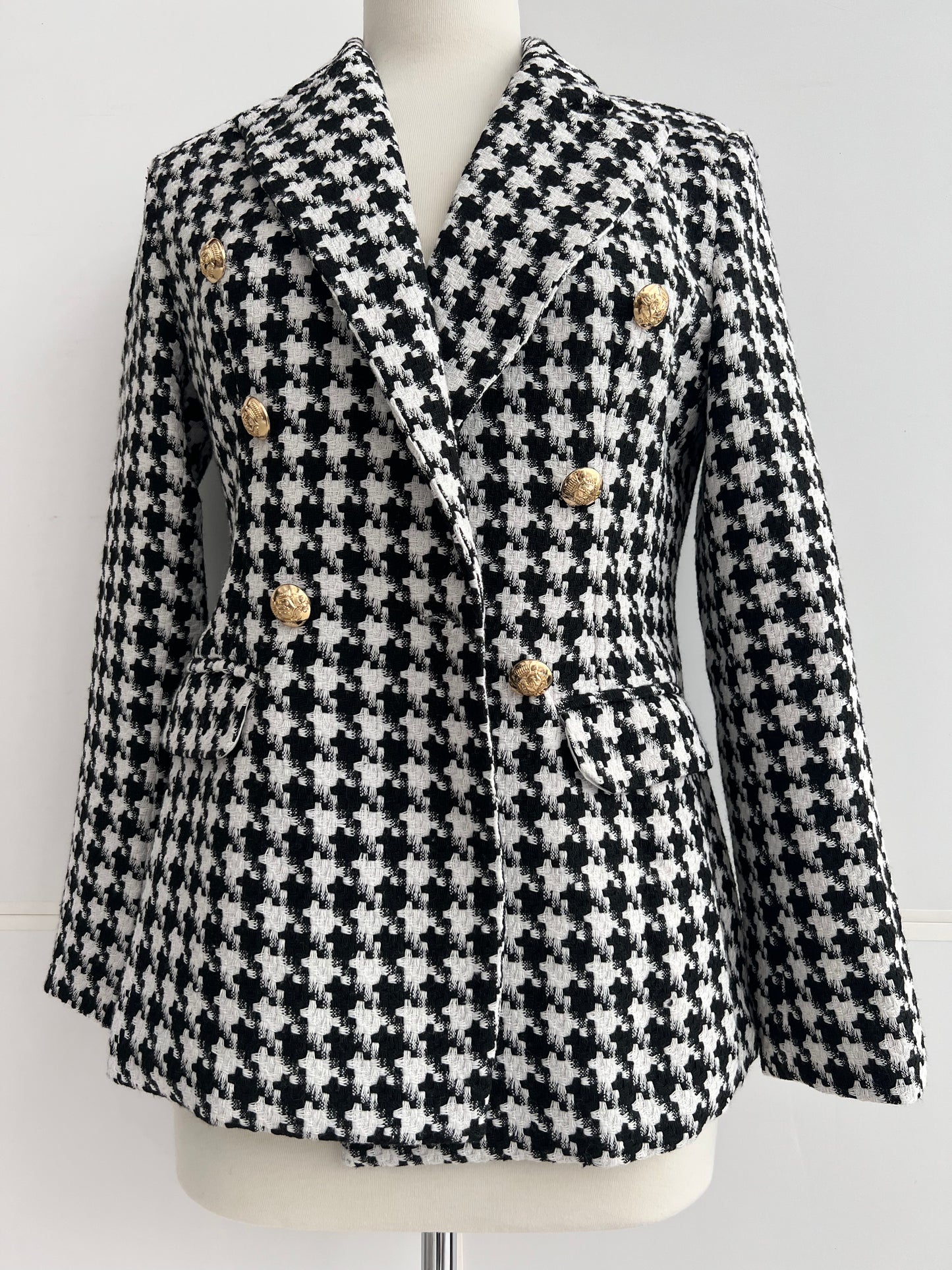 Lana Woven Hounds-tooth Double Button Blazer
