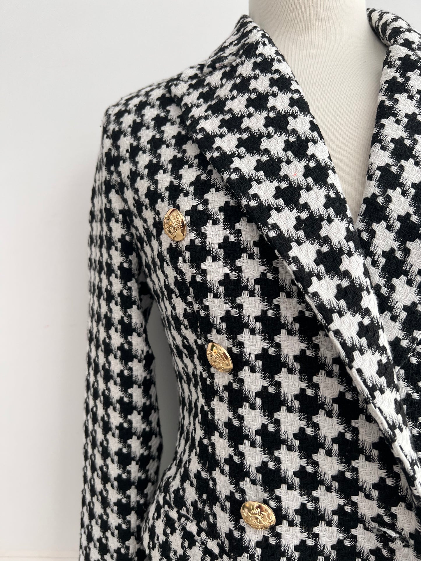 Lana Woven Hounds-tooth Double Button Blazer