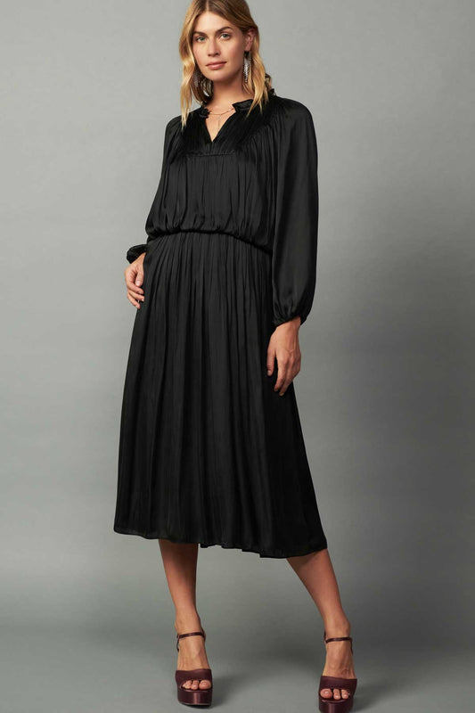 Jameson Shirred Midi Length Dress (Black)