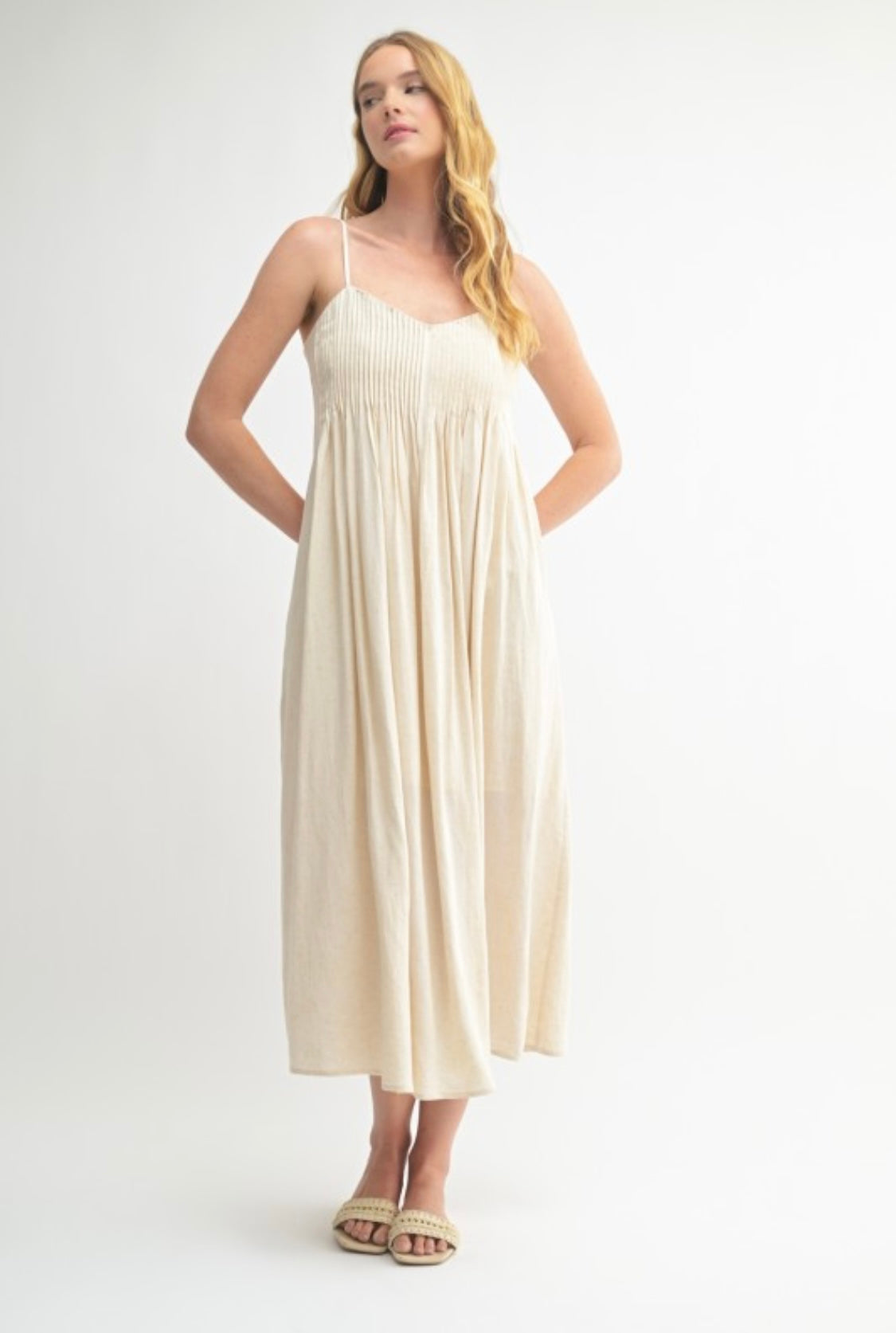 Linen Blend Pintuck Dress