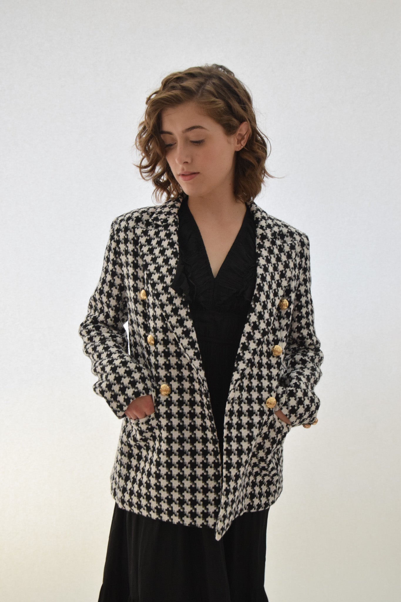 Lana Woven Hounds-tooth Double Button Blazer