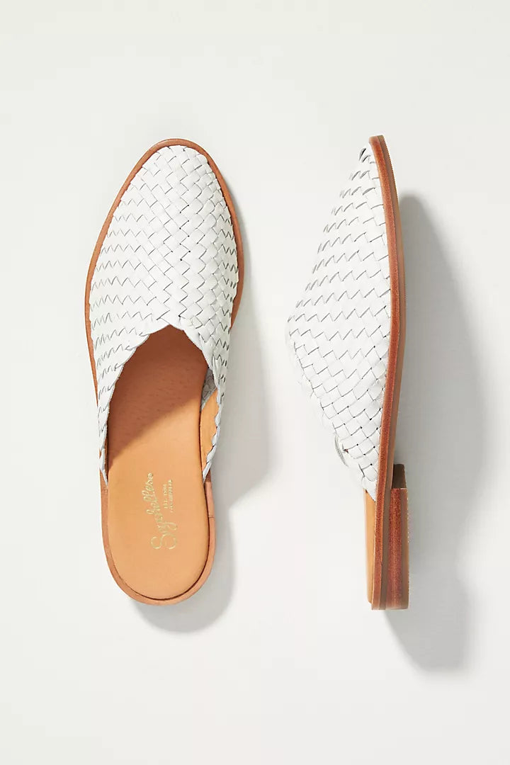 Places To Go White Woven Leather Mules