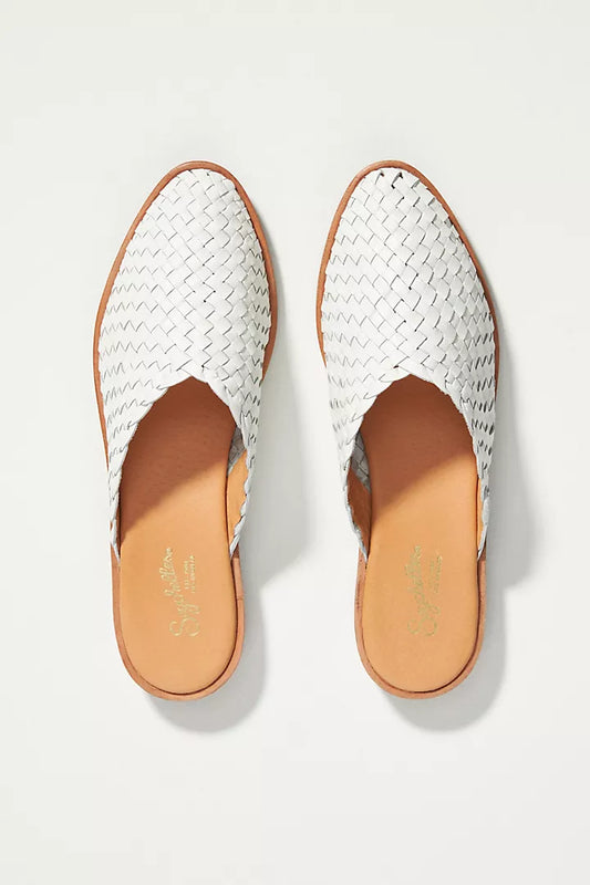 Places To Go White Woven Leather Mules