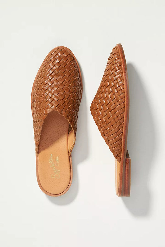 Places To Go Cognac Woven Leather Mules