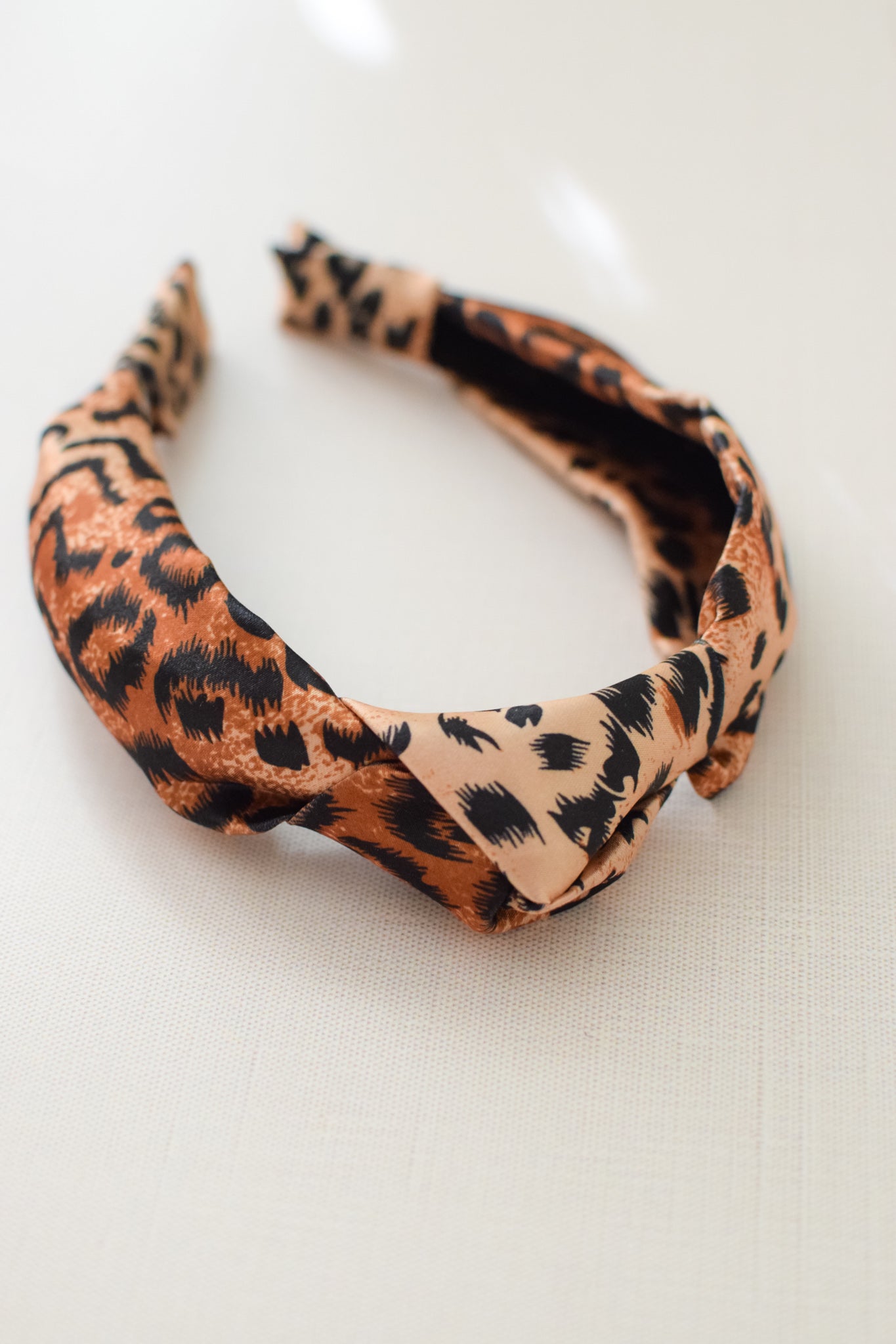 Satin Cheetah Top Knot Headband
