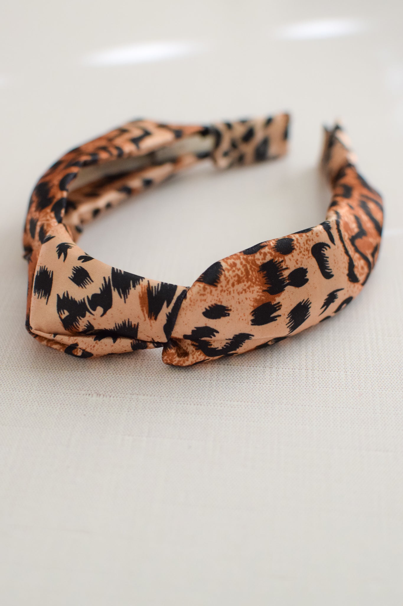 Satin Cheetah Top Knot Headband