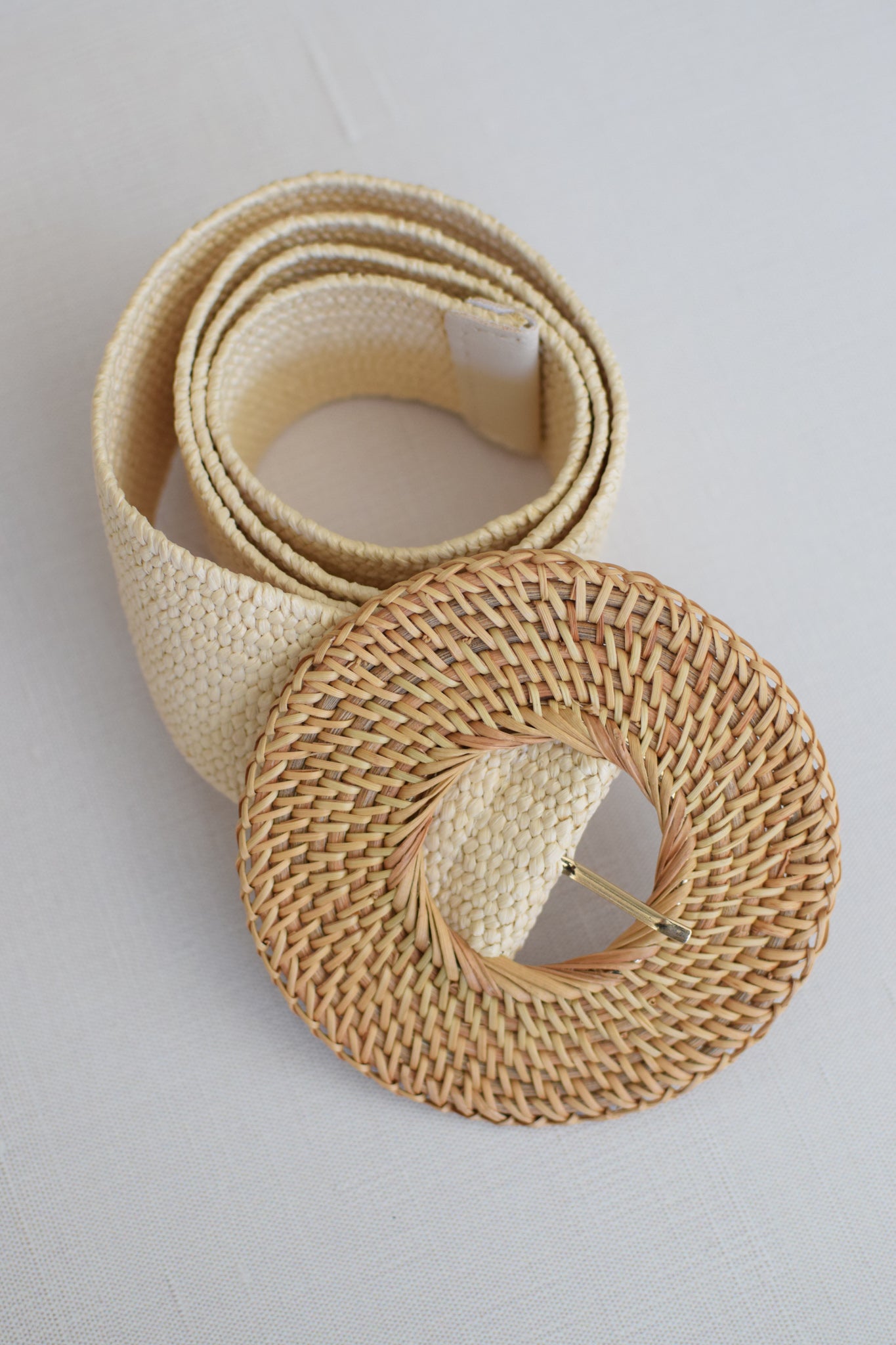 Woven Elastic Stretch Waist Belt with Raffia Buckle