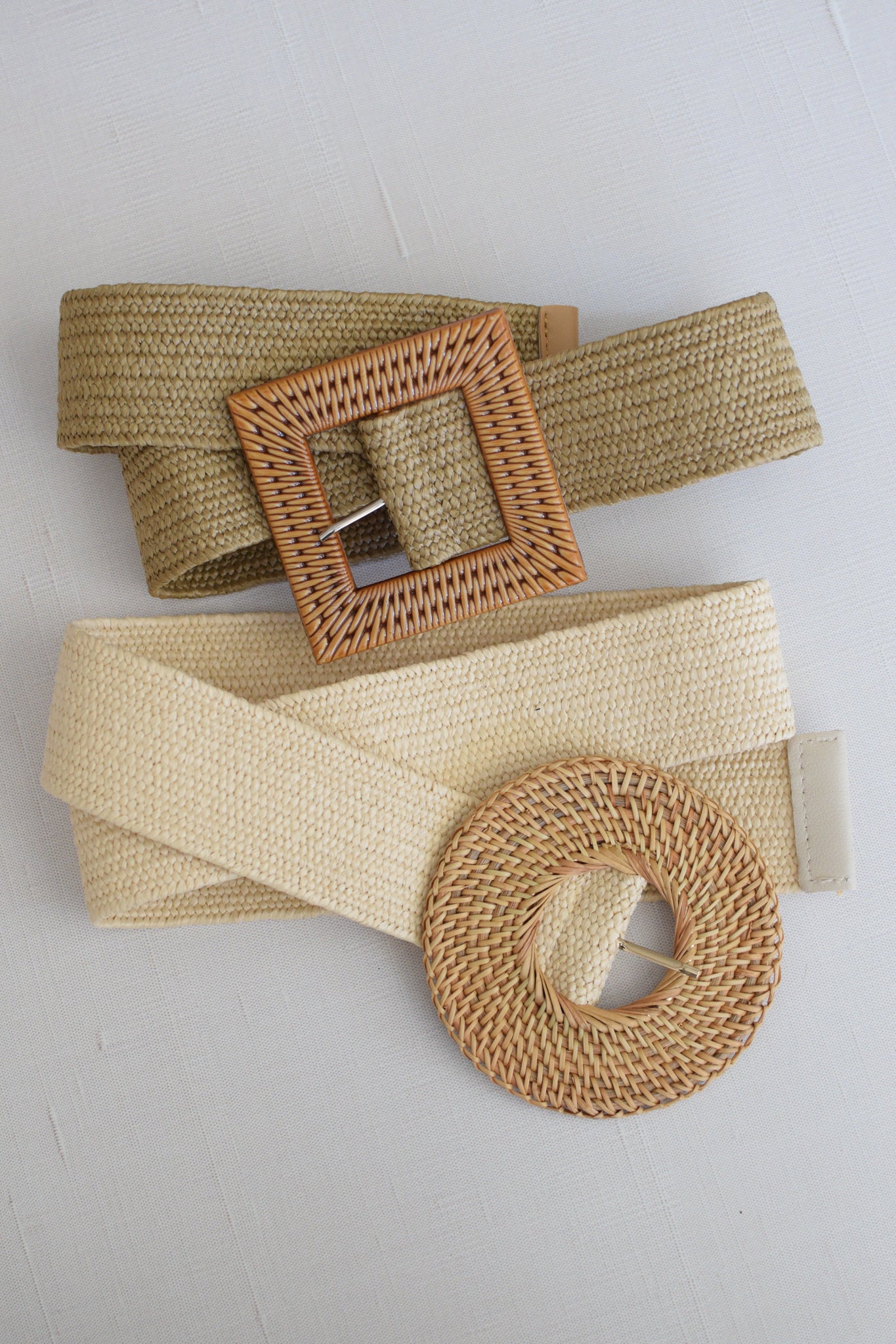 Woven Elastic Stretch Waist Belt with Raffia Buckle