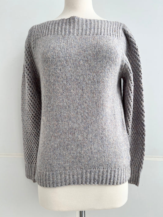 Violaceous Puffed Open Knit Sleeve Sweater